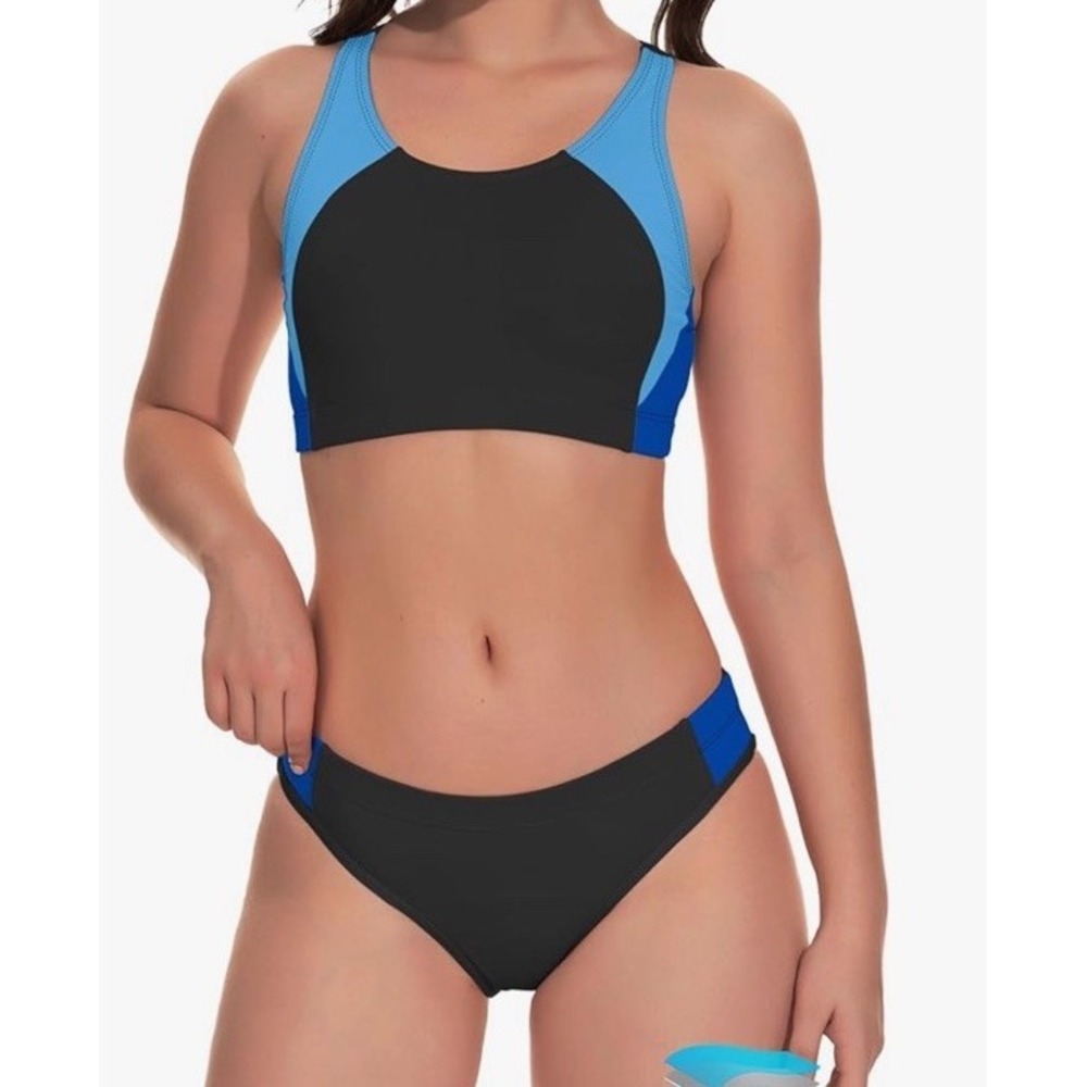 Beautikini Period Two Piece Swimwear Colorblock Athletic Style Bathing Suit Xs